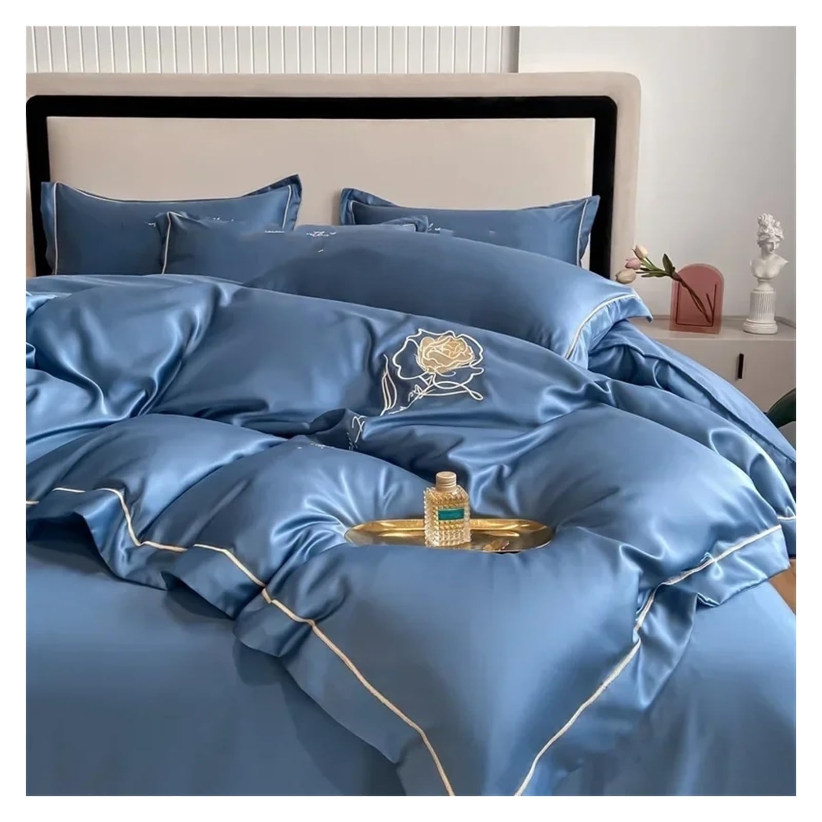 Girls Cotton Bedding Set with Heart and Butterfly Embroidery