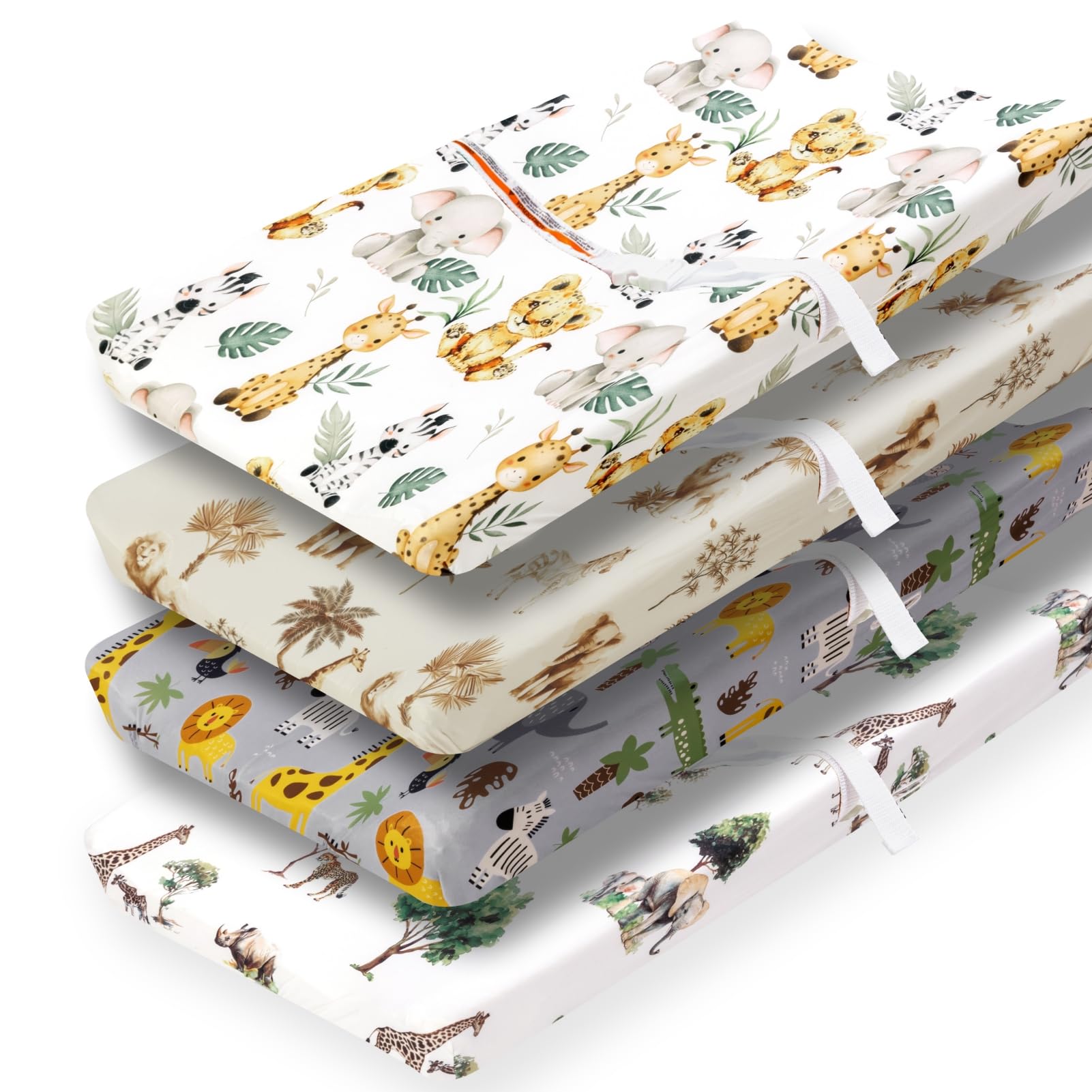4-Pack Safari Animal Fitted Crib Sheet Set