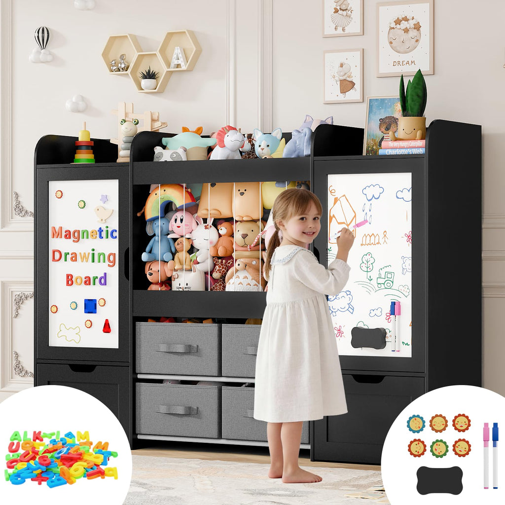 Montessori Kids Toy Storage Organizer with Bins, Toy Boxes, and Magnetic Board