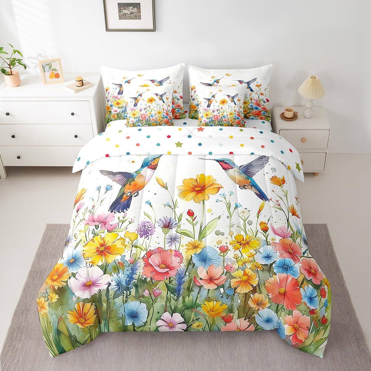 Butterfly and Dandelion Comforter Set with Floral Print Sheets