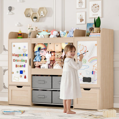 Montessori Kids Toy Storage Organizer with Bins, Toy Boxes, and Magnetic Board