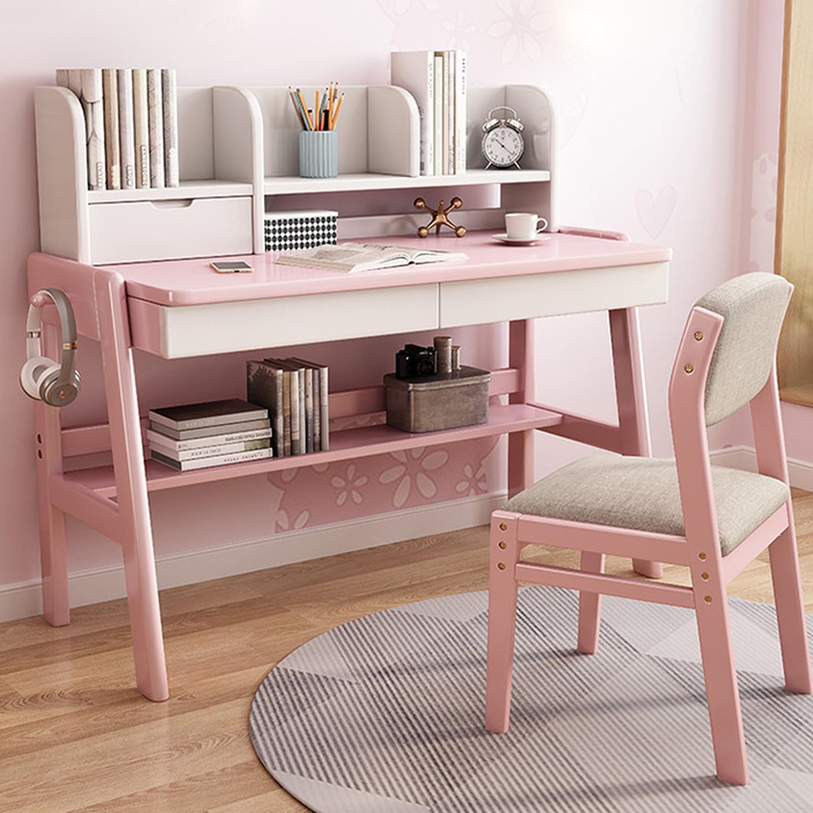 Modern Kids Wooden Desk with Open Shelf and Drawers