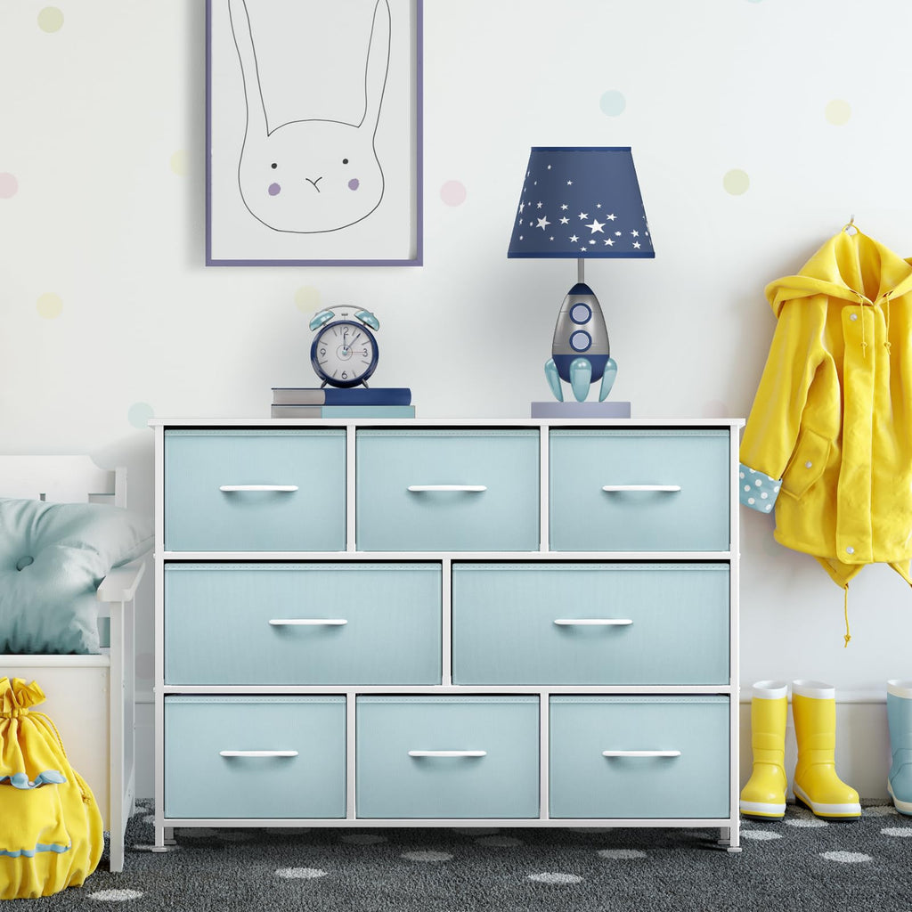 8-Drawer Storage Dresser with Wood Top and Fabric Bins