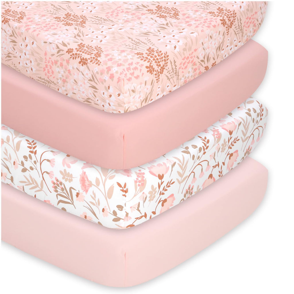 4-Pack Fitted Crib Sheet Set – Soft and Breathable Floral Design