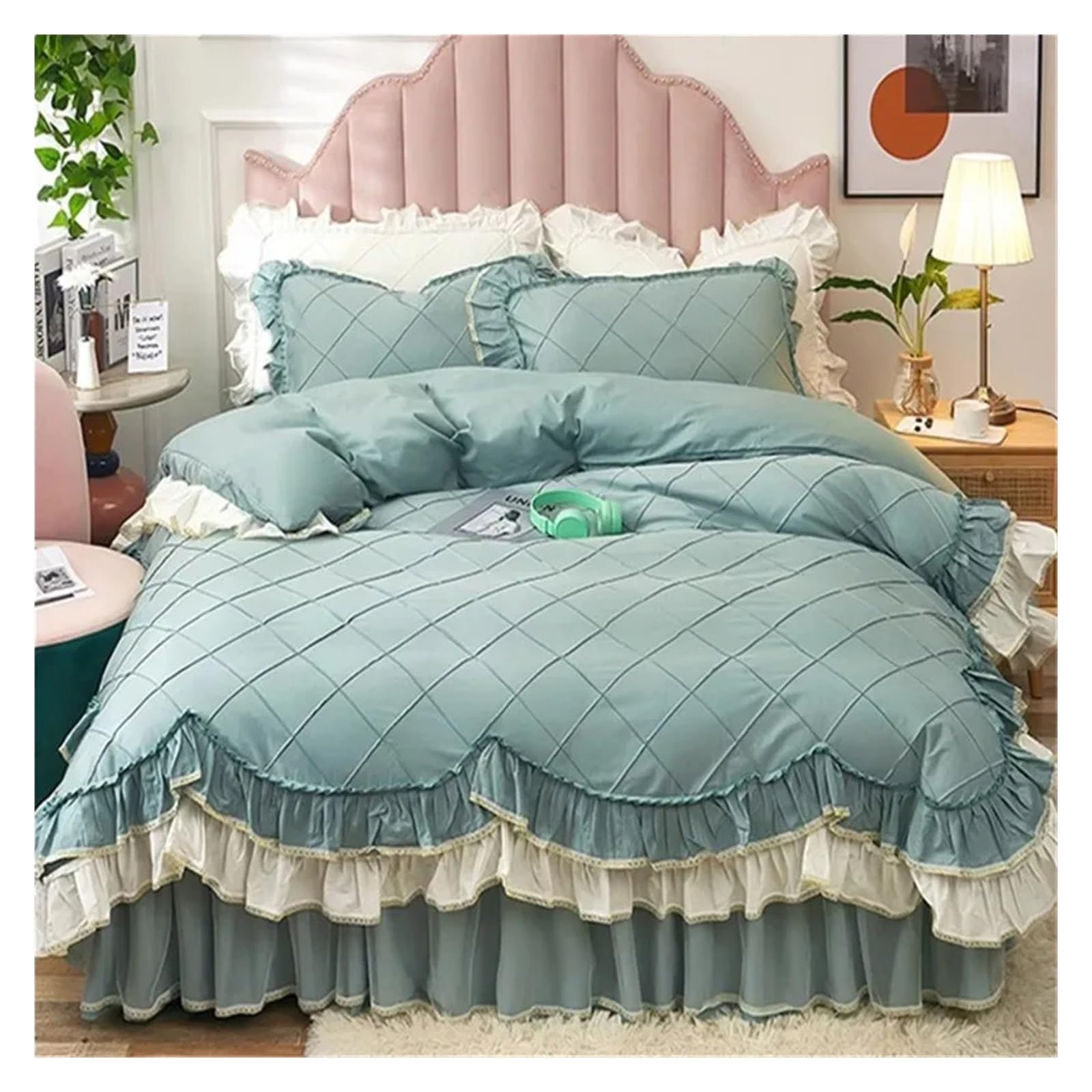 Girls Princess Ruffle Bedding Set with Quilt Cover and Pillowcases