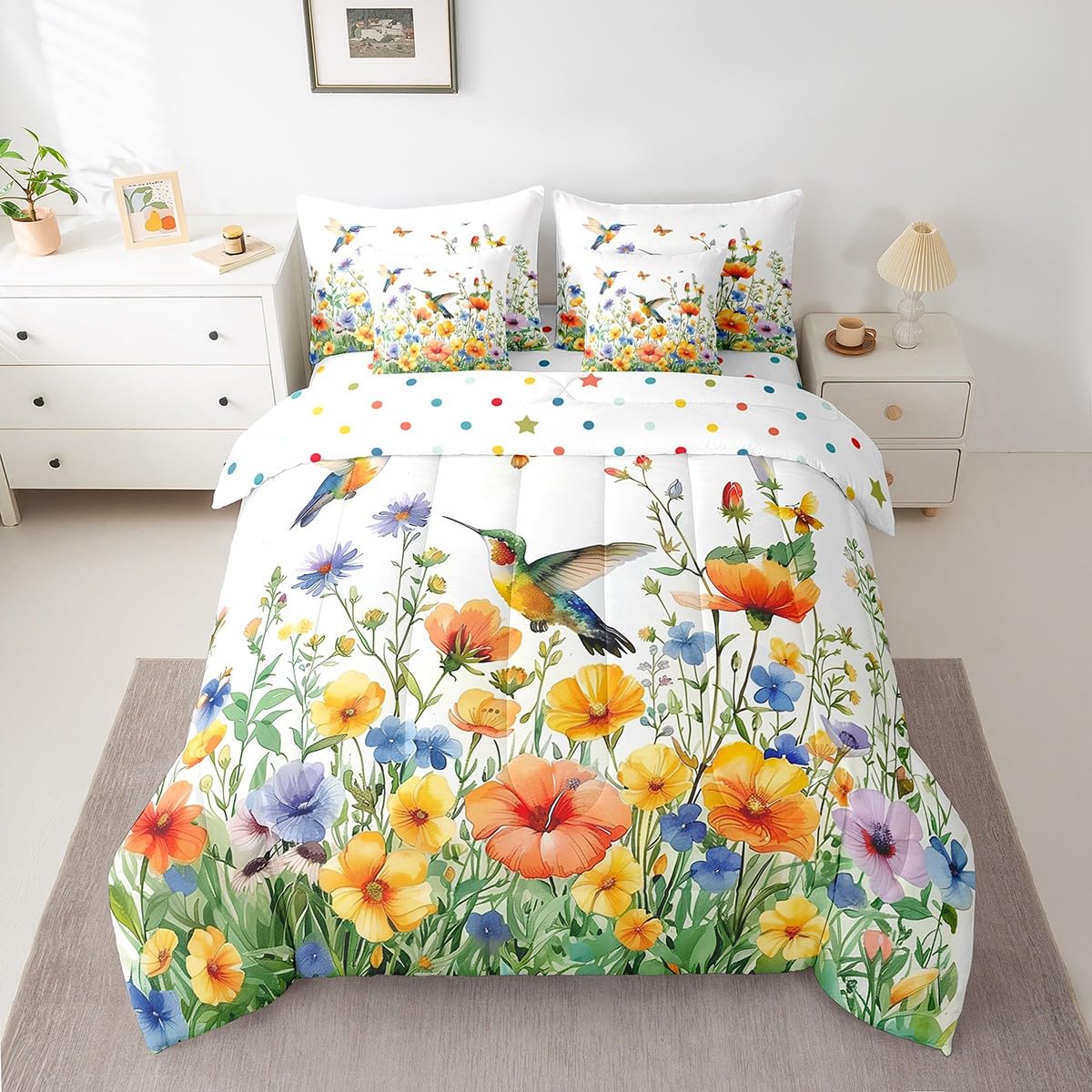 Butterfly and Dandelion Comforter Set with Floral Print Sheets