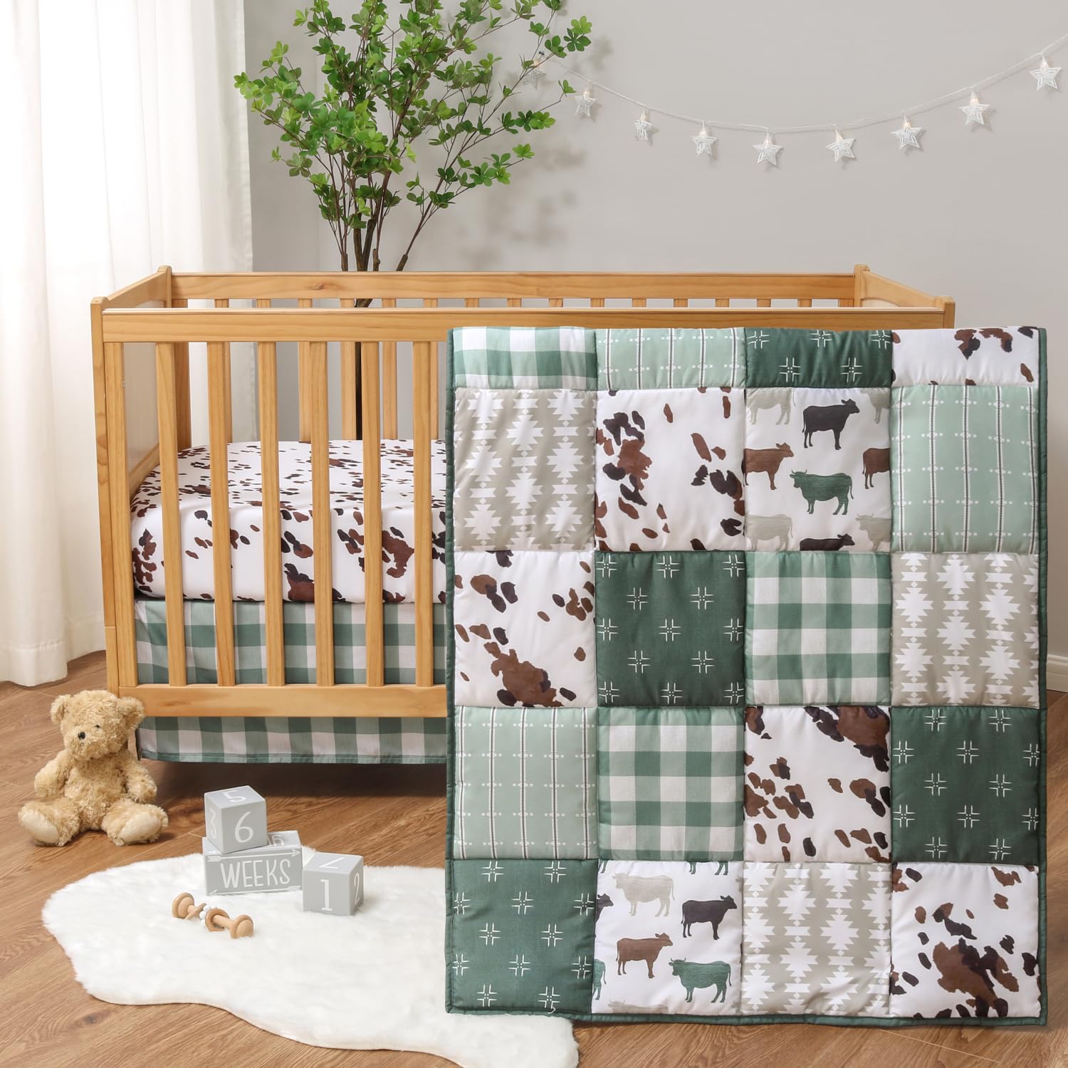 3-Piece Baby Crib Bedding Set with Comforter, Sheet, and Dust Ruffle
