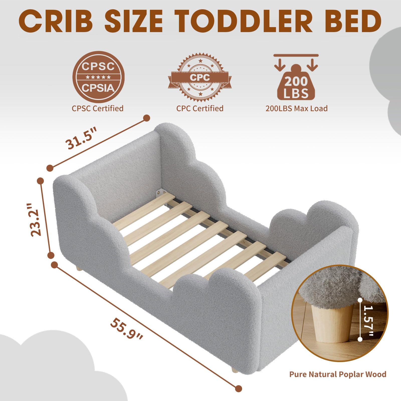 Upholstered Toddler Floor Bed for Kids Ages 3-7
