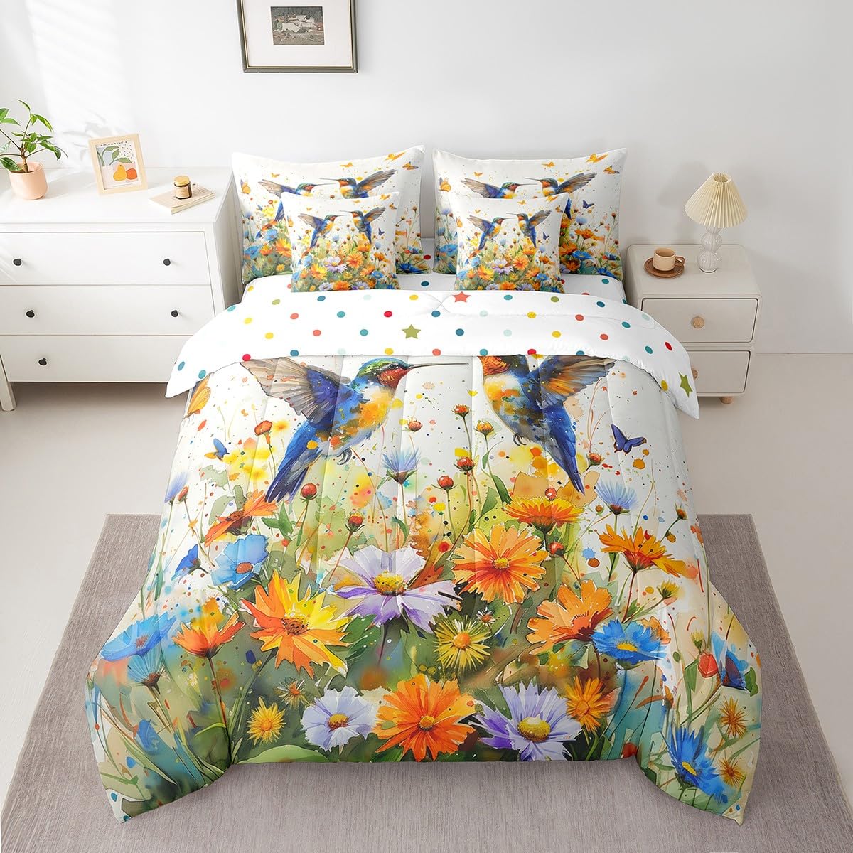 Butterfly and Dandelion Comforter Set with Floral Print Sheets