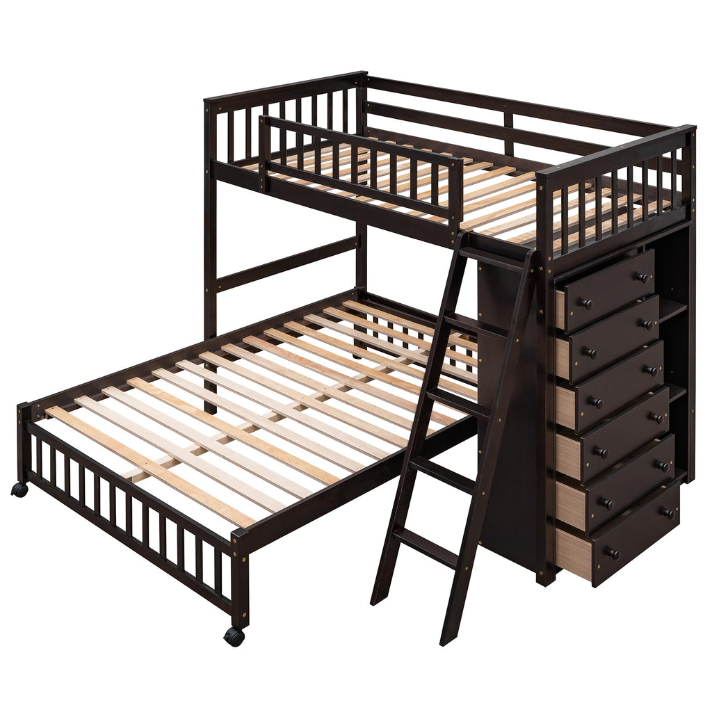 Twin Loft Bed with Storage Stairs and Solid Wood Frame