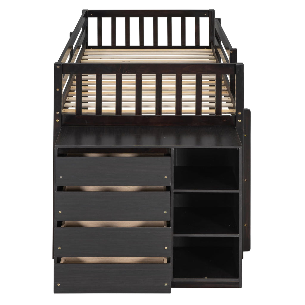 Twin Over Twin Bunk Bed with Drawers, Shelves and Ladder