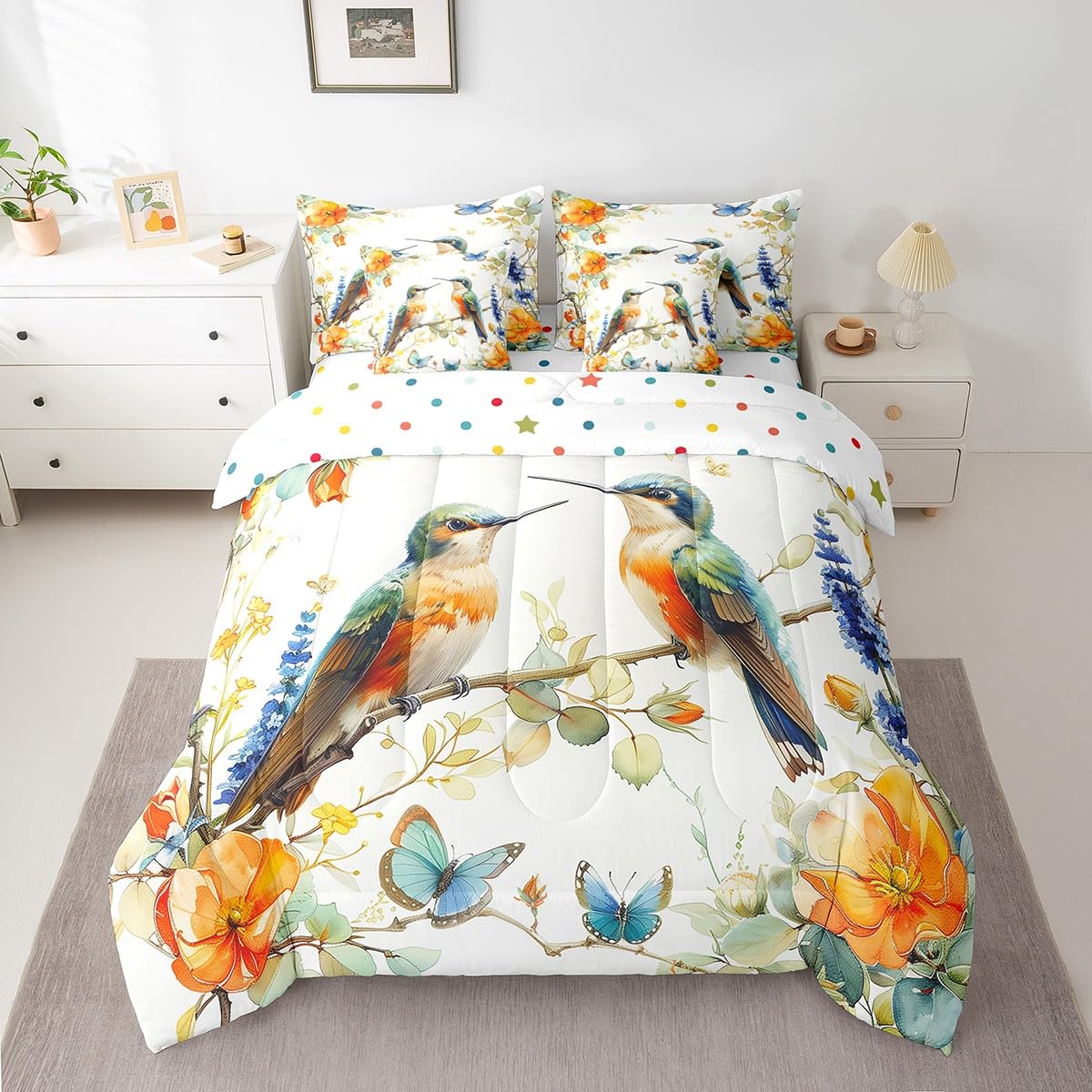 Butterfly and Dandelion Comforter Set with Floral Print Sheets