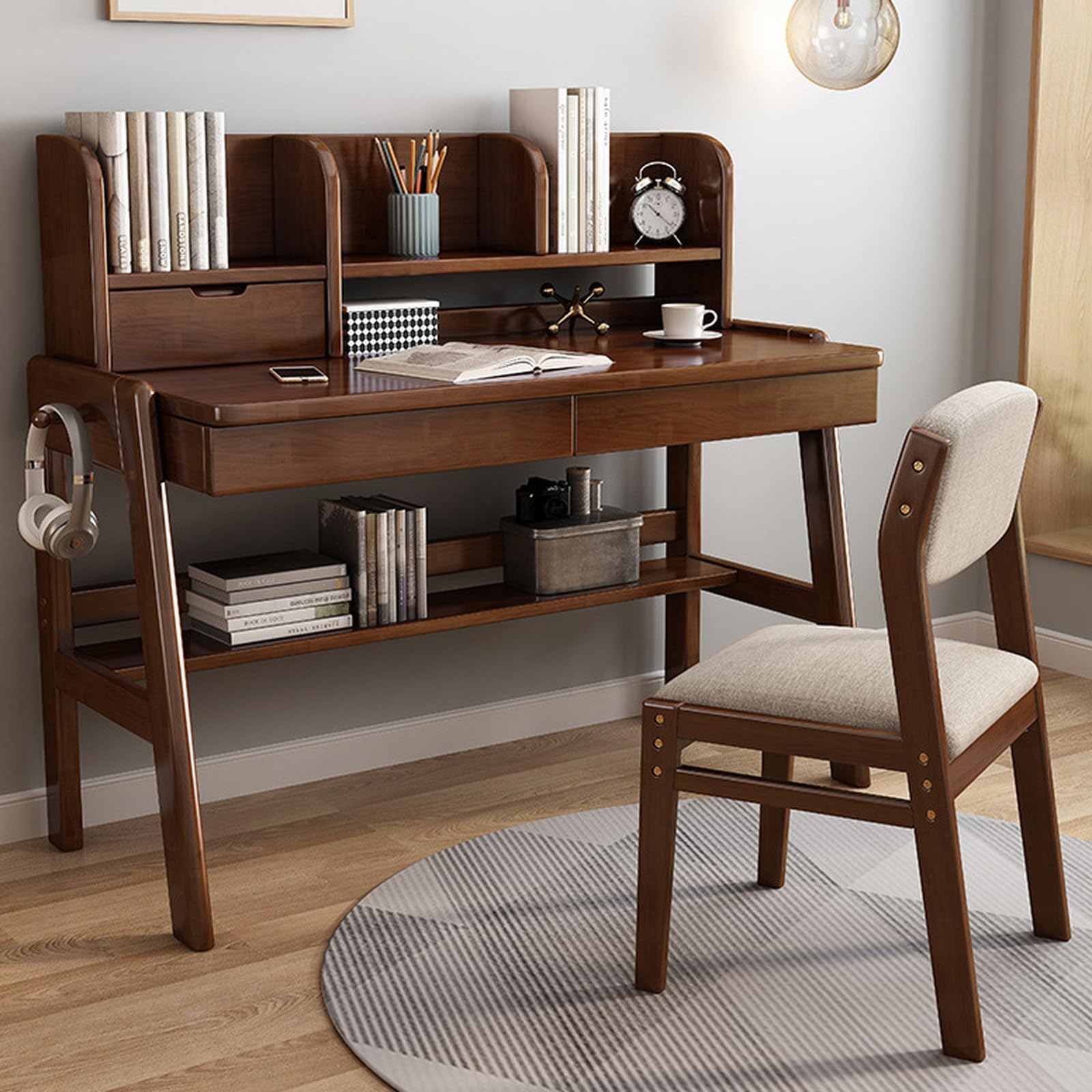 Modern Kids Wooden Desk with Open Shelf and Drawers