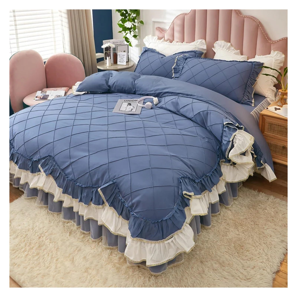 Girls Princess Ruffle Bedding Set with Quilt Cover and Pillowcases