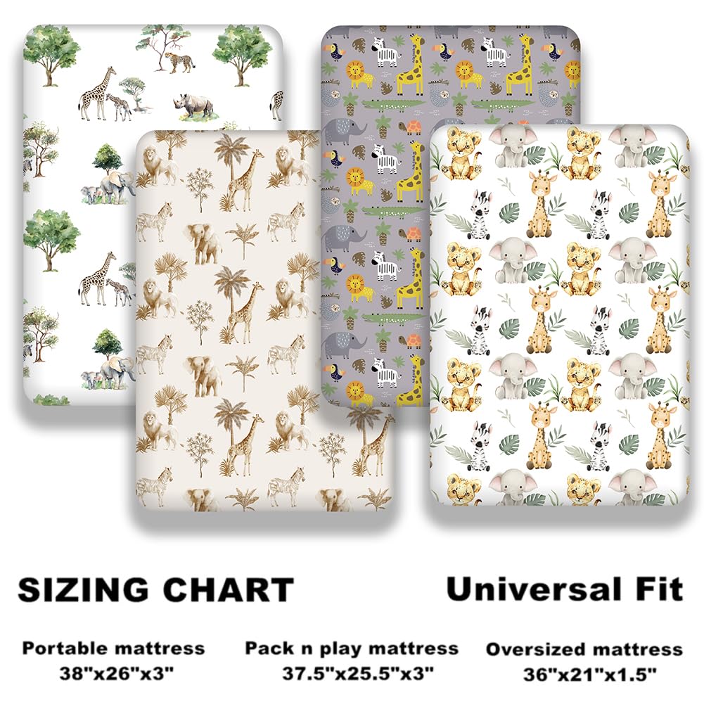 4-Pack Safari Animal Fitted Crib Sheet Set