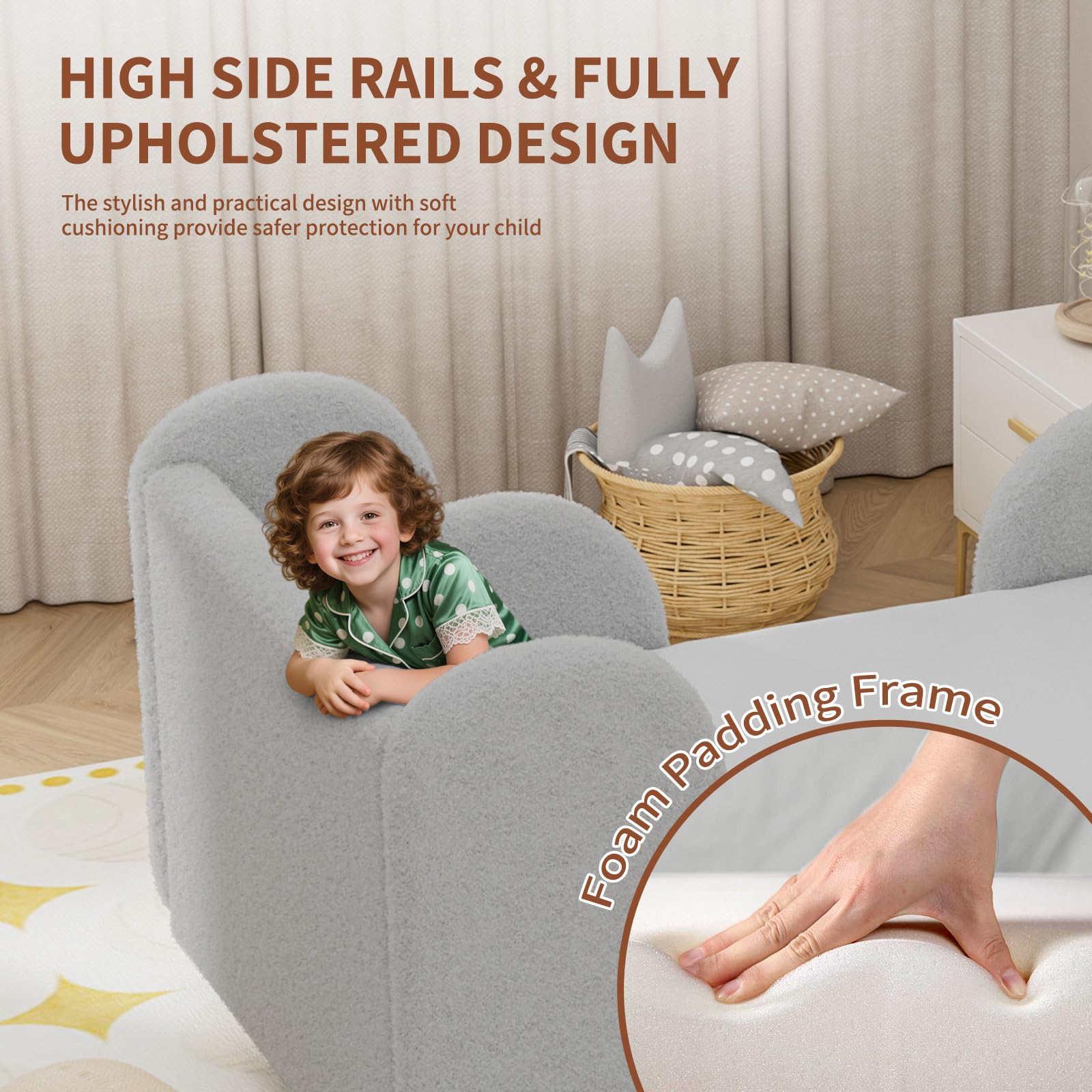 Upholstered Toddler Floor Bed for Kids Ages 3-7