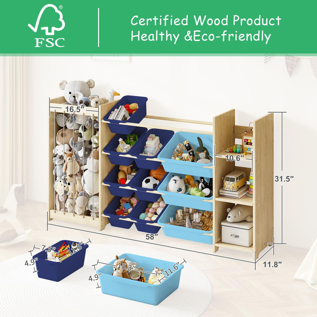 3-in-1 Toy Storage Organizer with Bookcase and Storage Bins