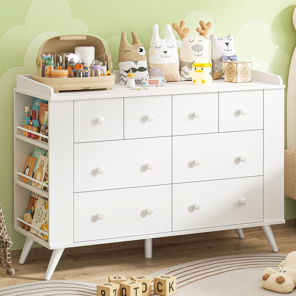 Kids Dresser with 8 Drawers, Changing Table and Open Shelving