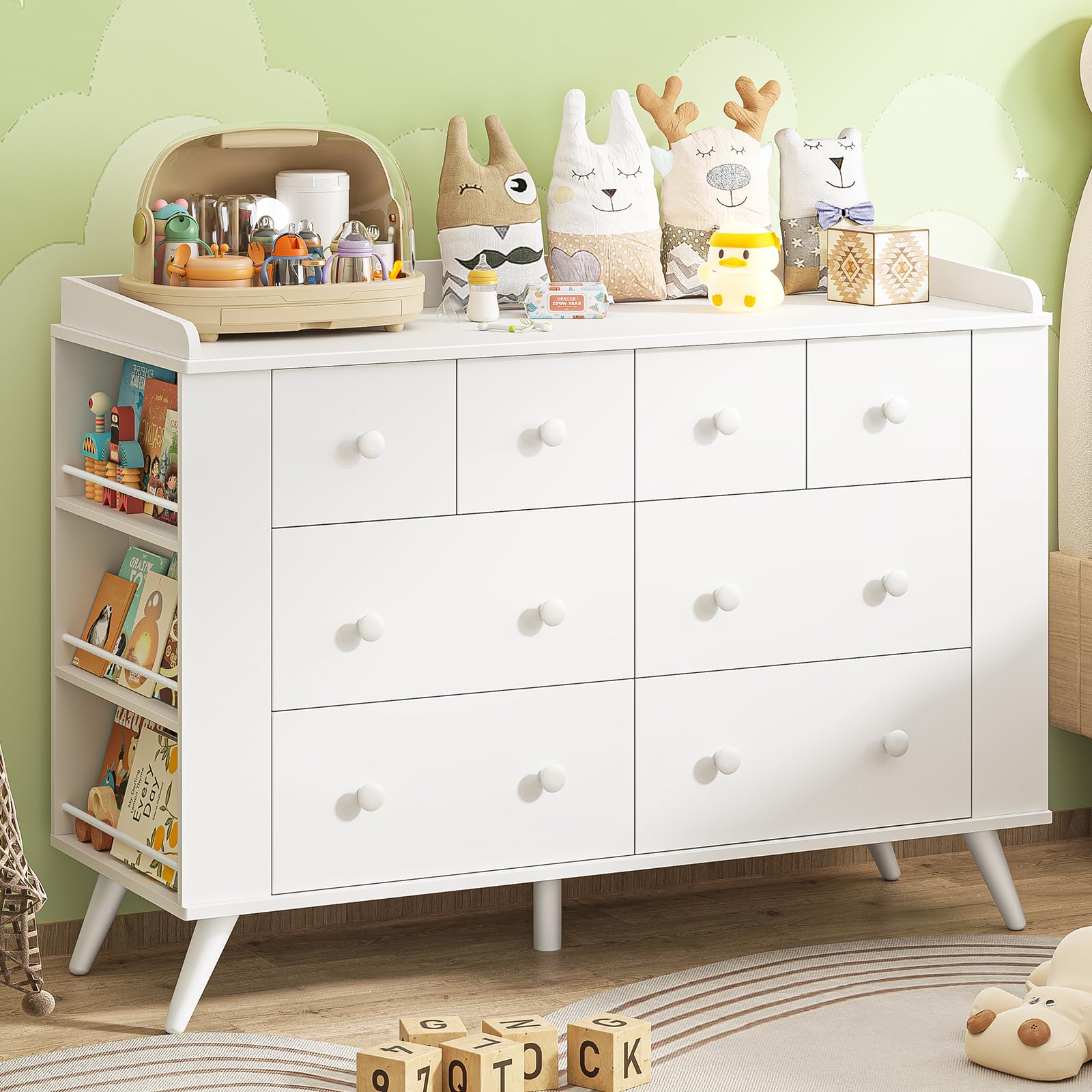 Kids Dresser with 8 Drawers, Changing Table and Open Shelving