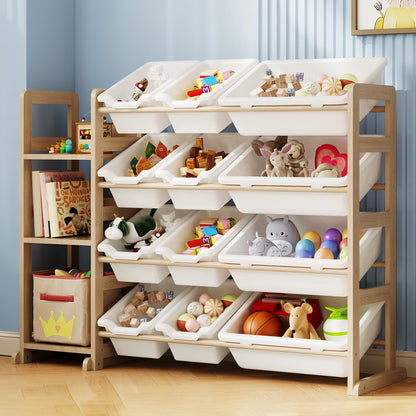 Toy Storage Shelf with 12 Bins and Bookshelf