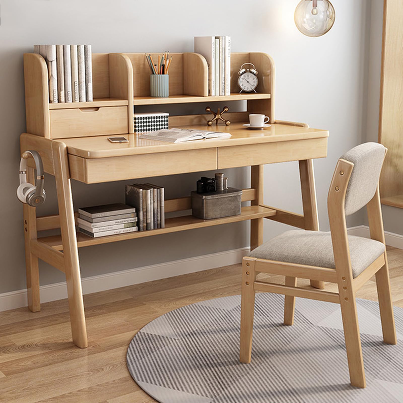 Modern Kids Wooden Desk with Open Shelf and Drawers