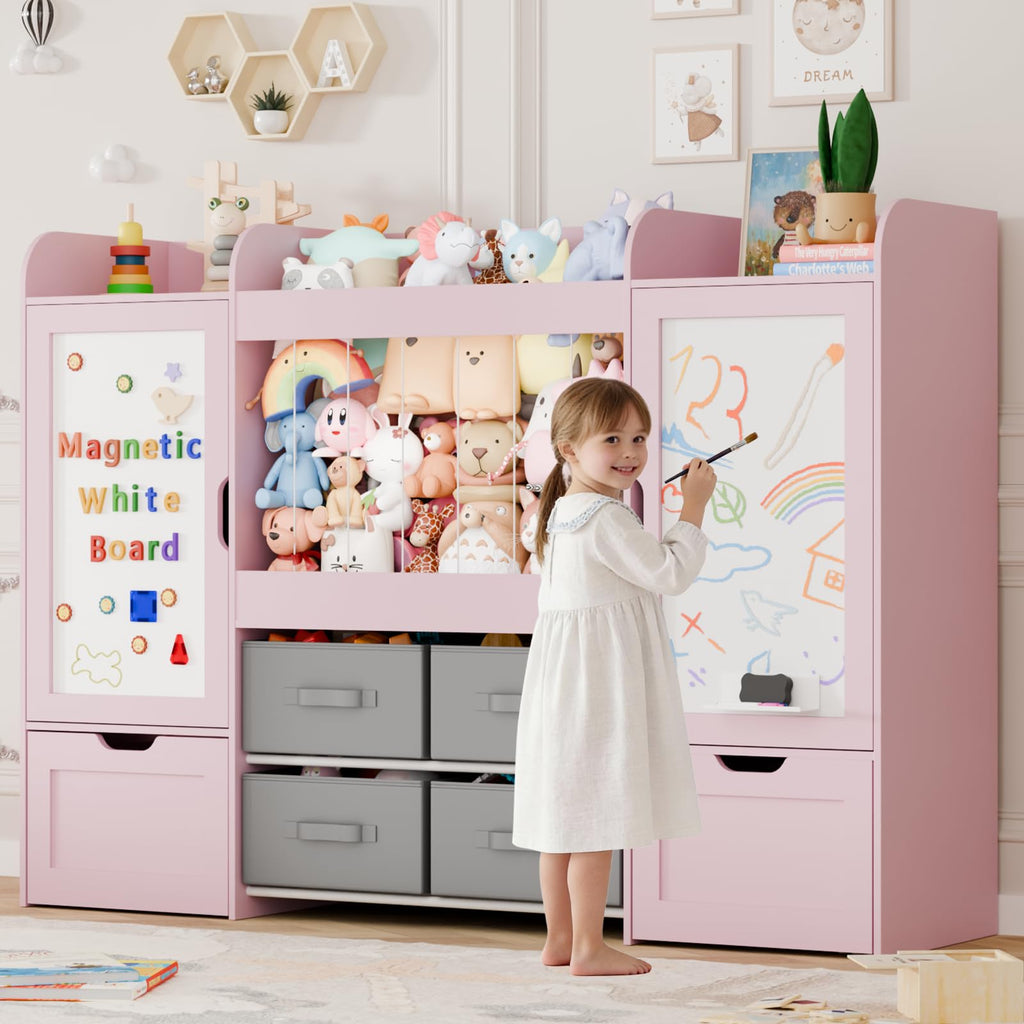 Montessori Kids Toy Storage Organizer with Bins, Toy Boxes, and Magnetic Board