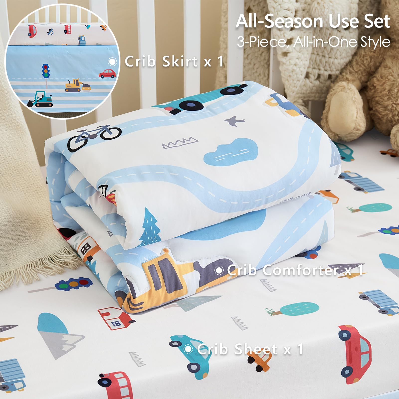 3-Piece Crib Bedding Set for Boys and Girls