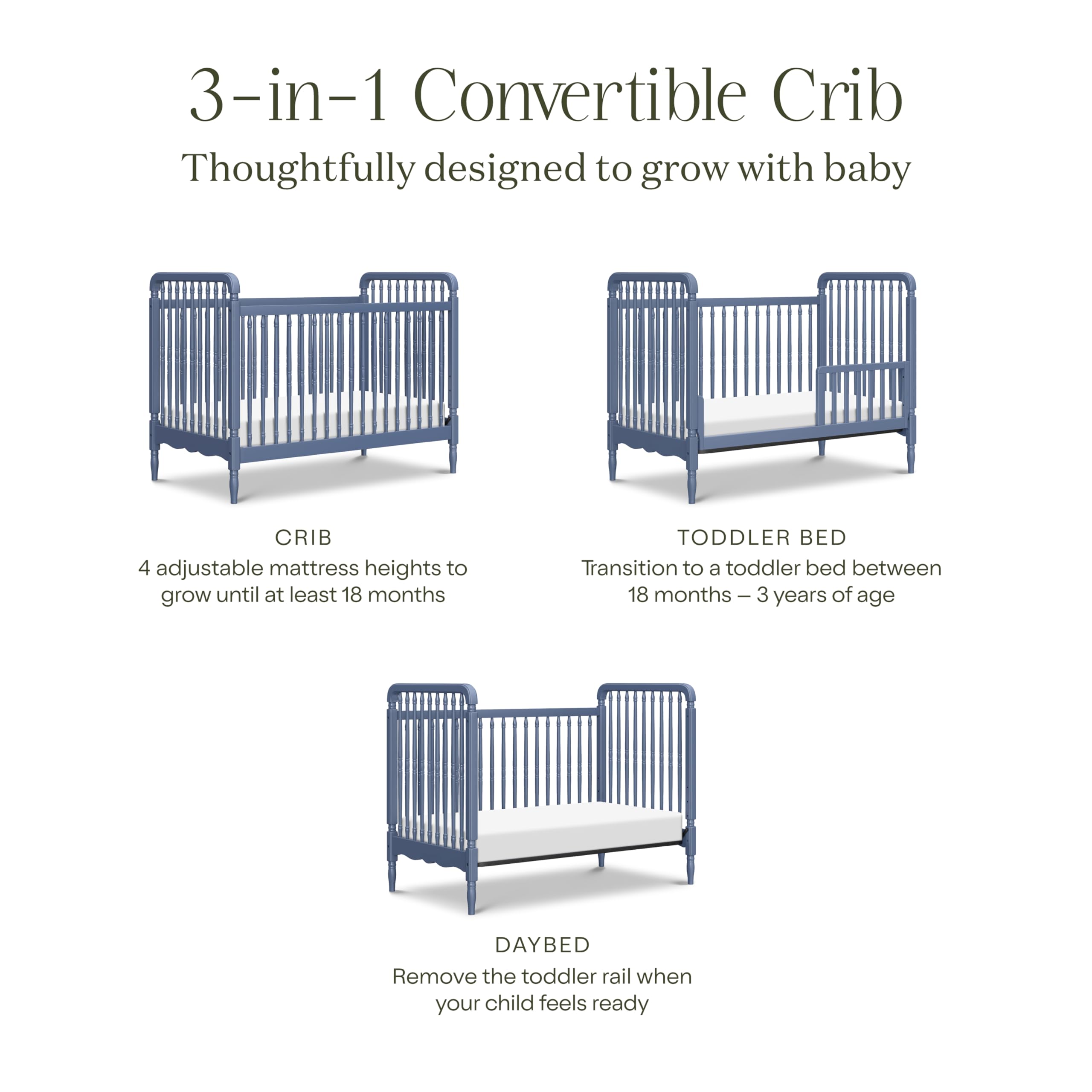 3-in-1 Convertible Crib with Toddler Bed Conversion