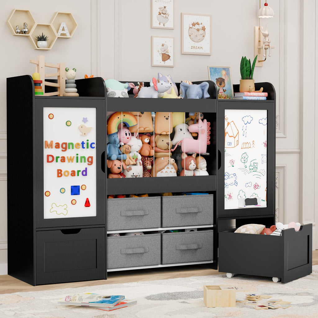 Montessori Kids Toy Storage Organizer with Bins, Toy Boxes, and Magnetic Board