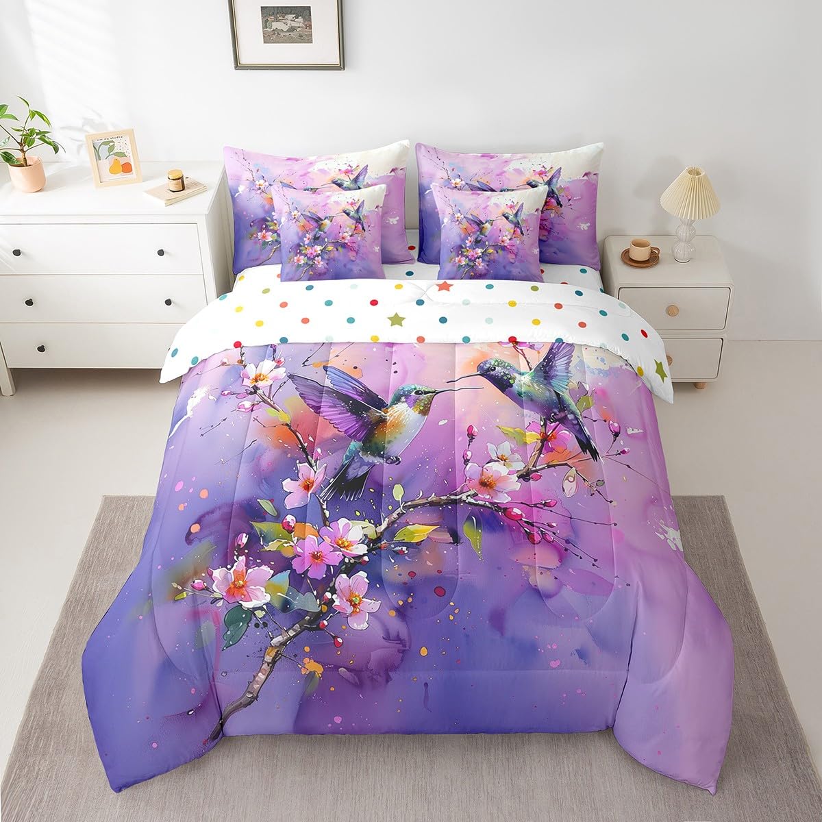 Butterfly and Dandelion Comforter Set with Floral Print Sheets