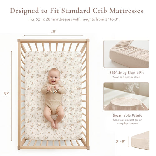 2-Pack Muslin Crib Sheets – Soft and Breathable Cotton for Standard Crib