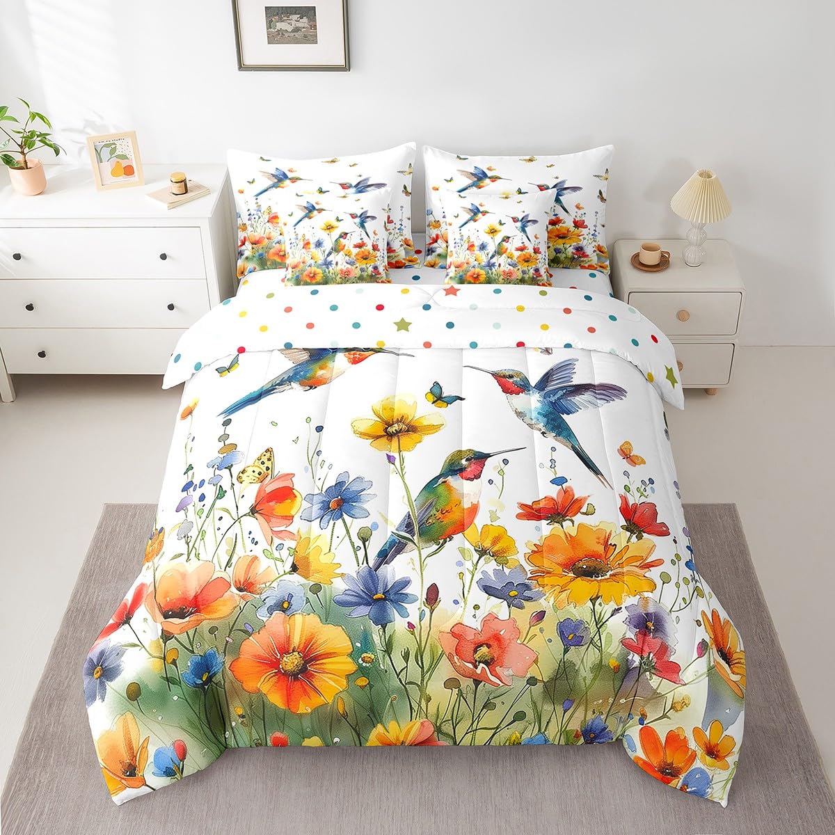 Butterfly and Dandelion Comforter Set with Floral Print Sheets