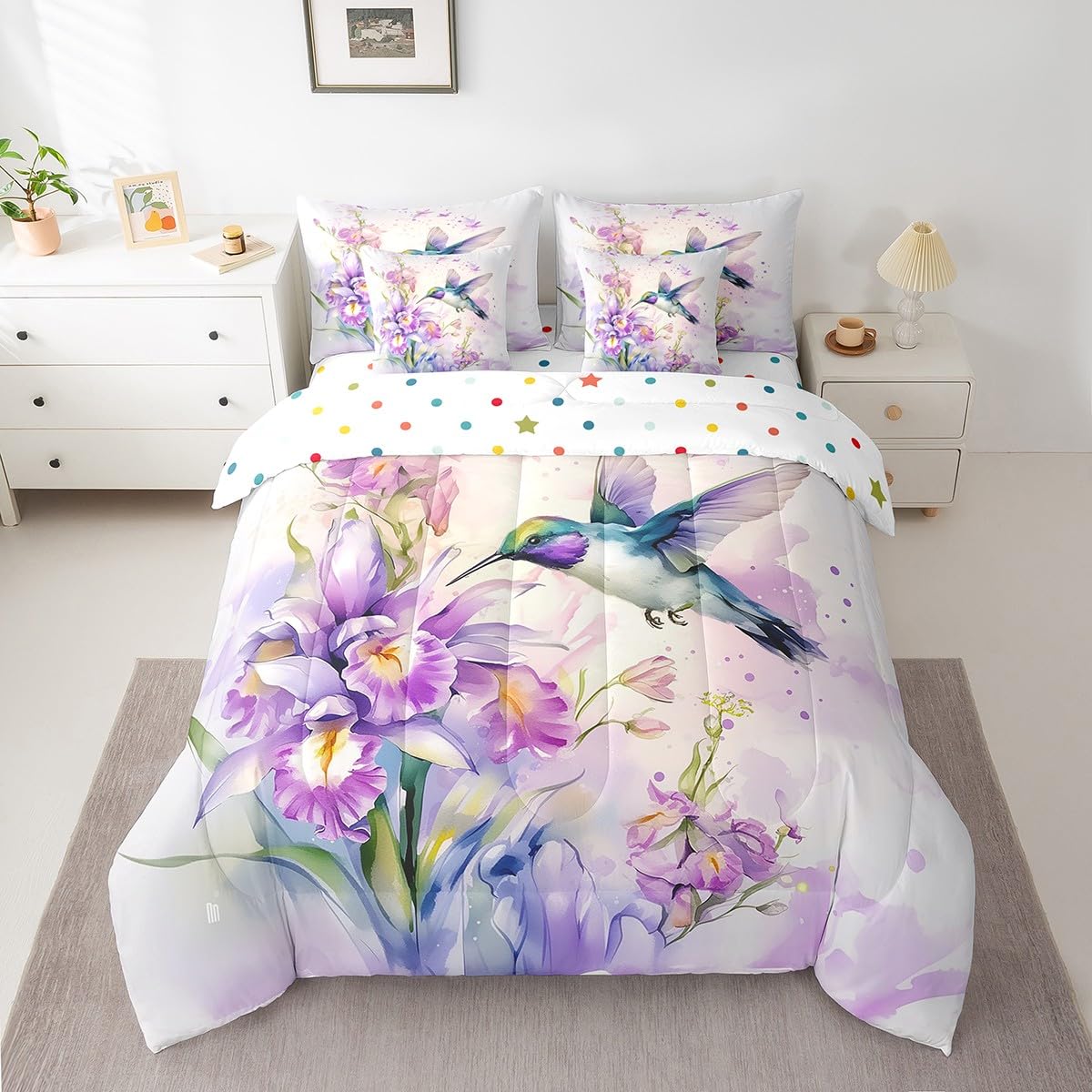 Butterfly and Dandelion Comforter Set with Floral Print Sheets