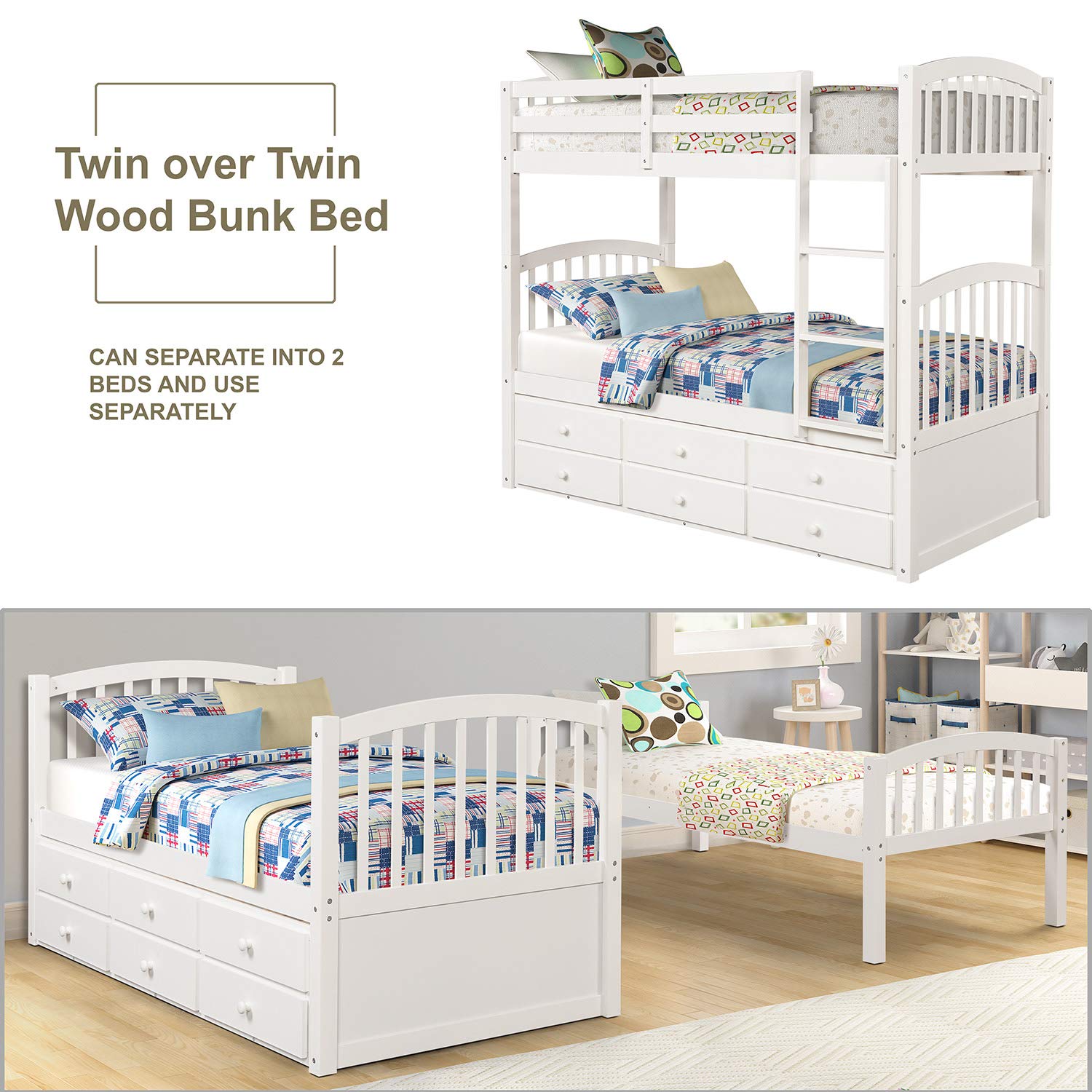 Bunk Bed with Safety Rail and Ladder