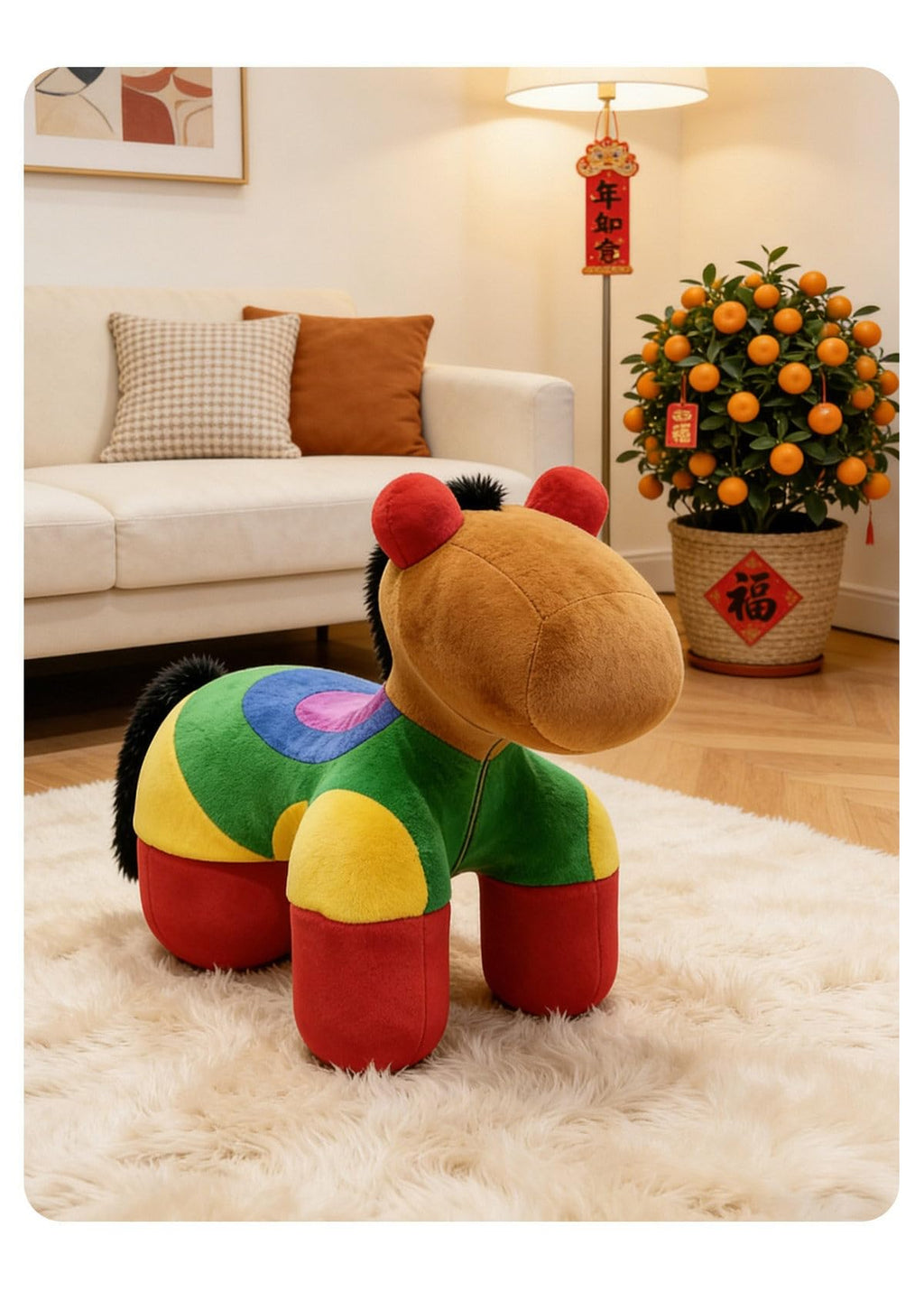 Plush Rainbow Pony Kids Chair – Animal-Shaped Stool