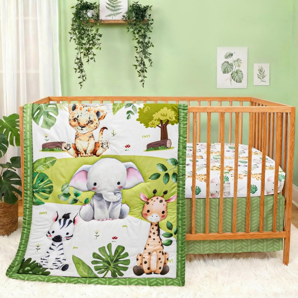 Safari Baby Crib Bedding Set with Comforter, Sheet, and Bed Skirt