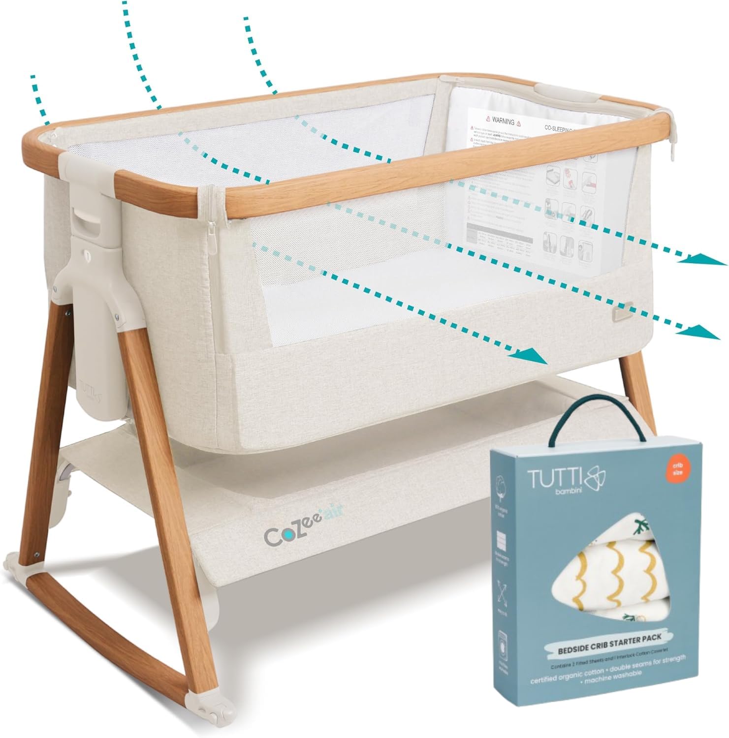 Bedside Sleeper and Bassinet Bundle with Organic Cotton Bedding