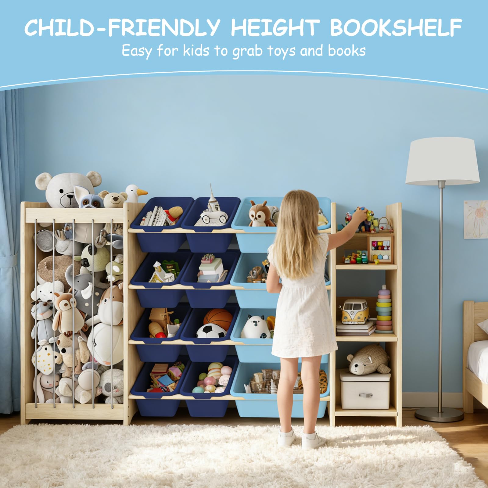 3-in-1 Toy Storage Organizer with Bookcase and Storage Bins