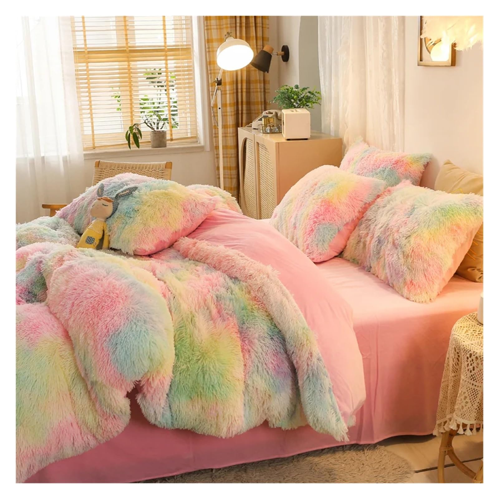 Luxury 4-Piece Shaggy Princess Bedding Set with Comforter and Blanket