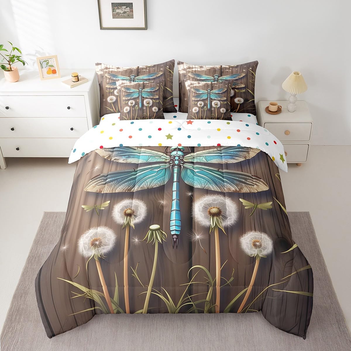 Butterfly and Dandelion Comforter Set with Floral Print Sheets