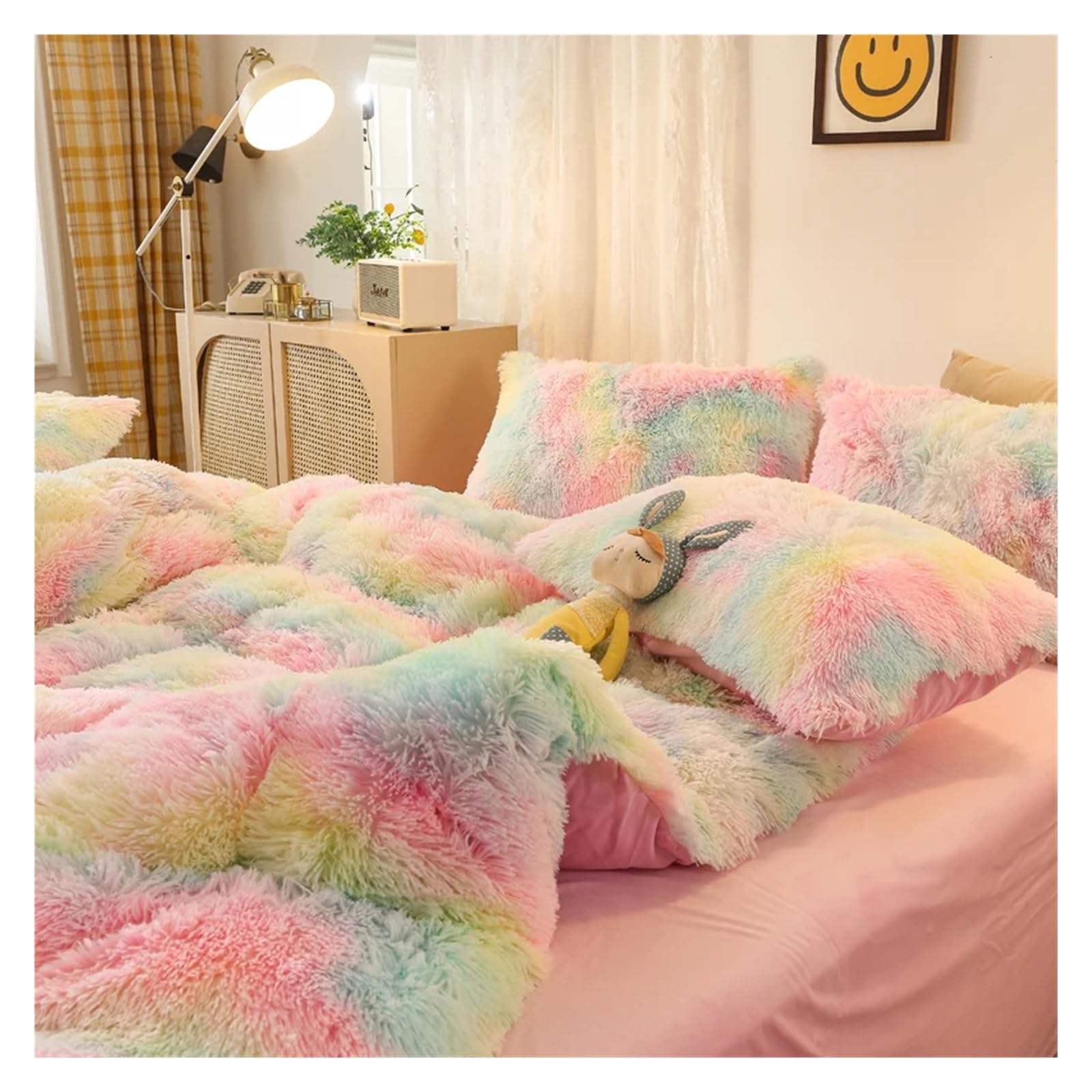 Luxury 4-Piece Shaggy Princess Bedding Set with Comforter and Blanket