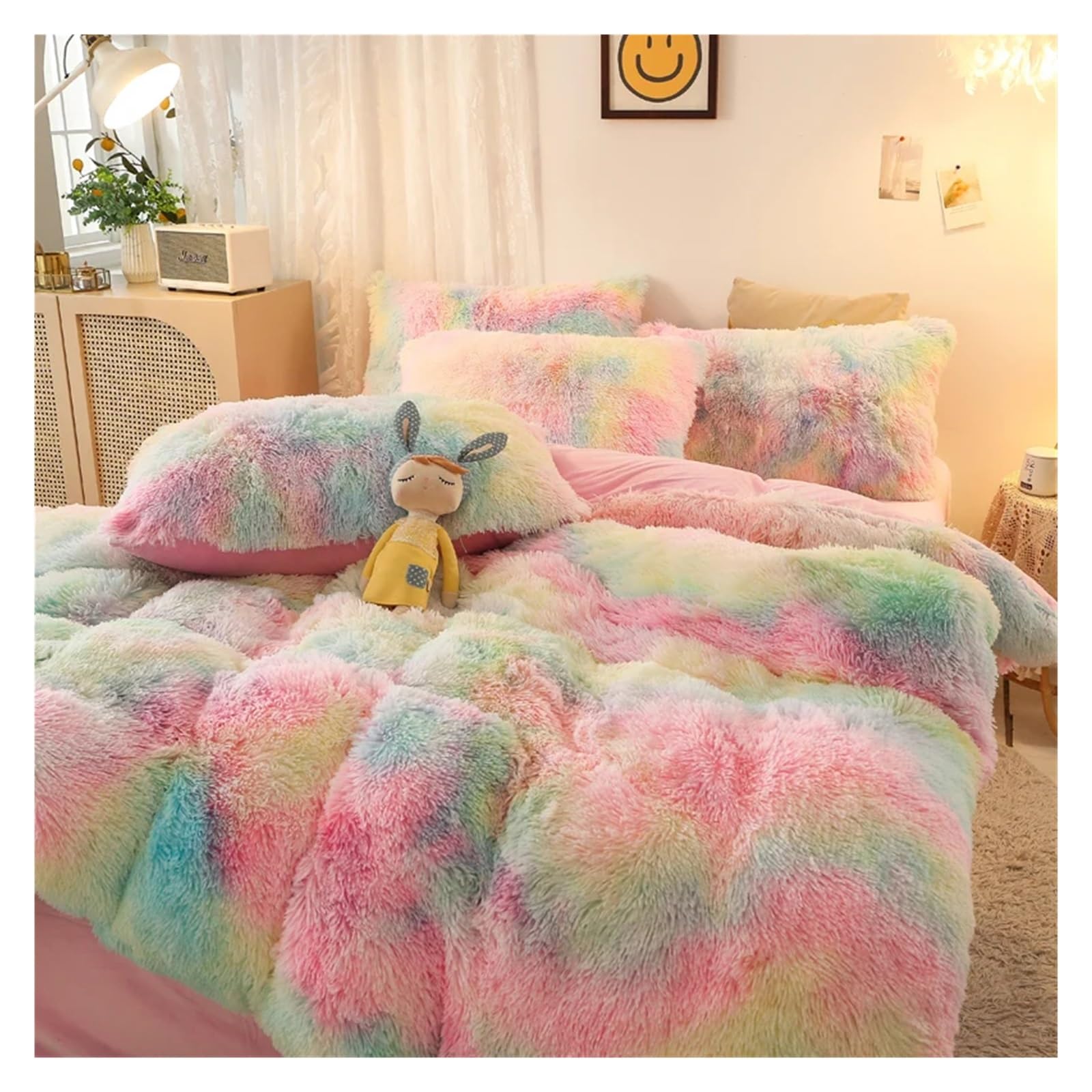 Luxury 4-Piece Shaggy Princess Bedding Set with Comforter and Blanket