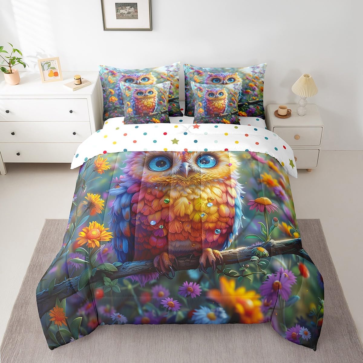 Butterfly and Dandelion Comforter Set with Floral Print Sheets