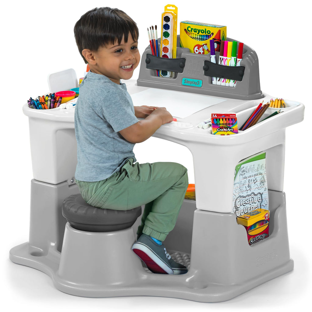 Kids Art Desk and Chair Set with Built-In Storage