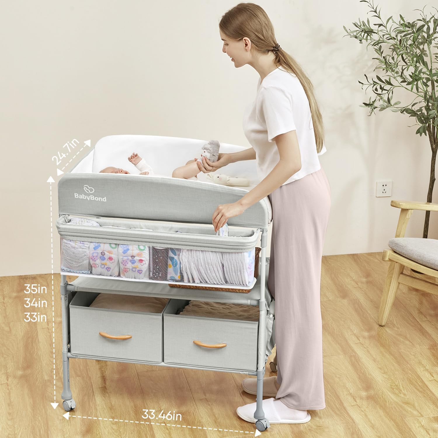 Portable Foldable Baby Changing Table with Adjustable Height