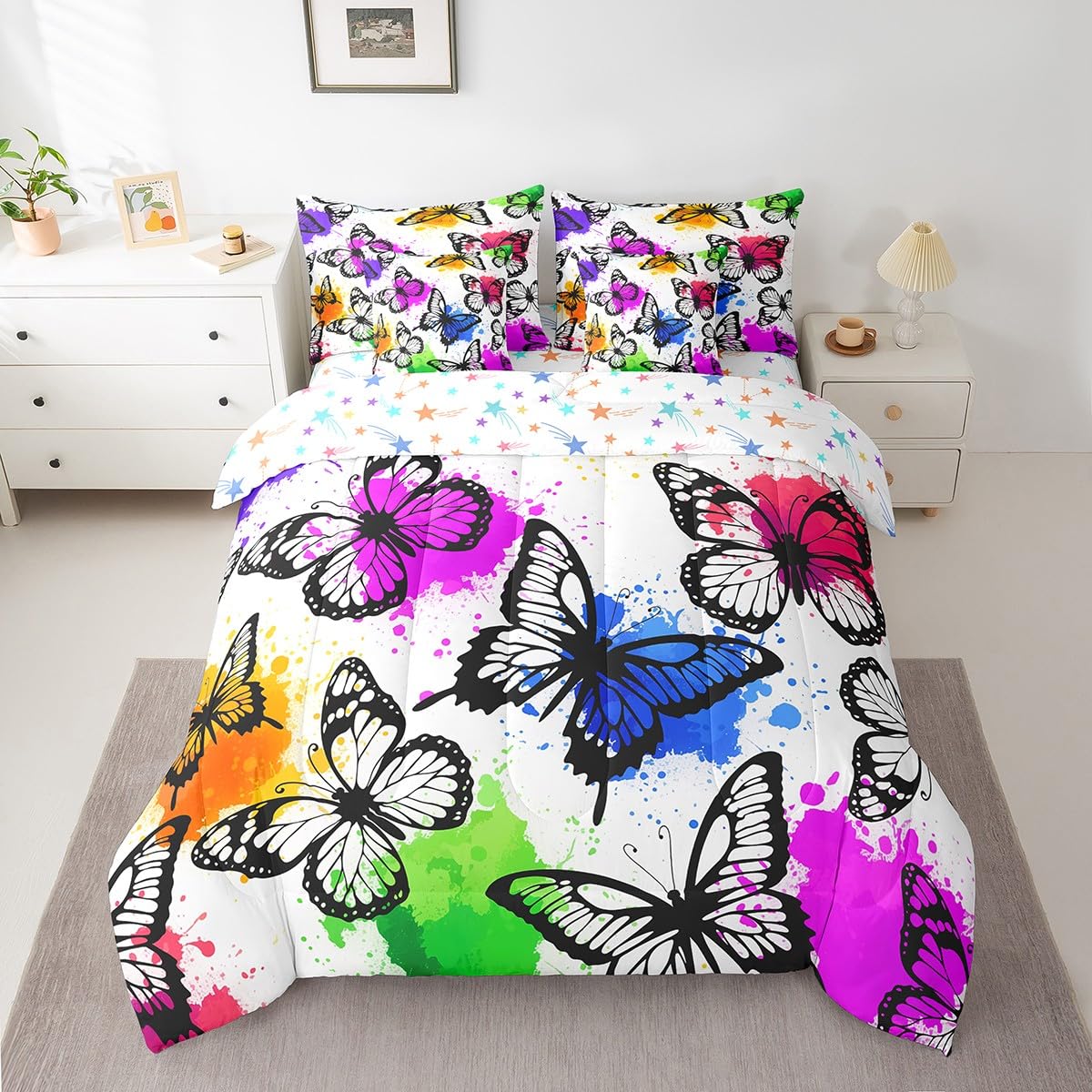 Butterfly and Dandelion Comforter Set with Floral Print Sheets