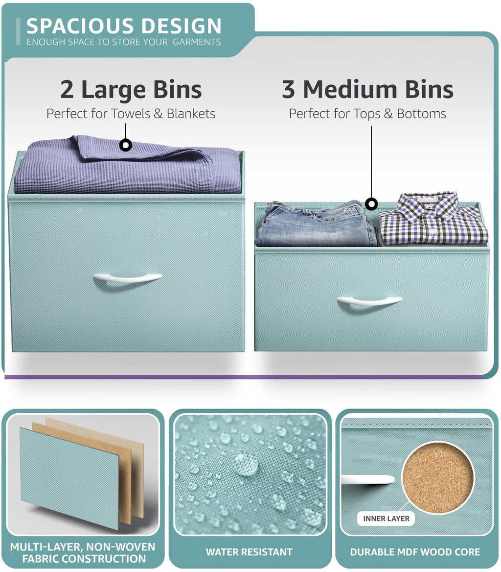 6-Drawer Storage Dresser with Wood Top and Fabric Bins
