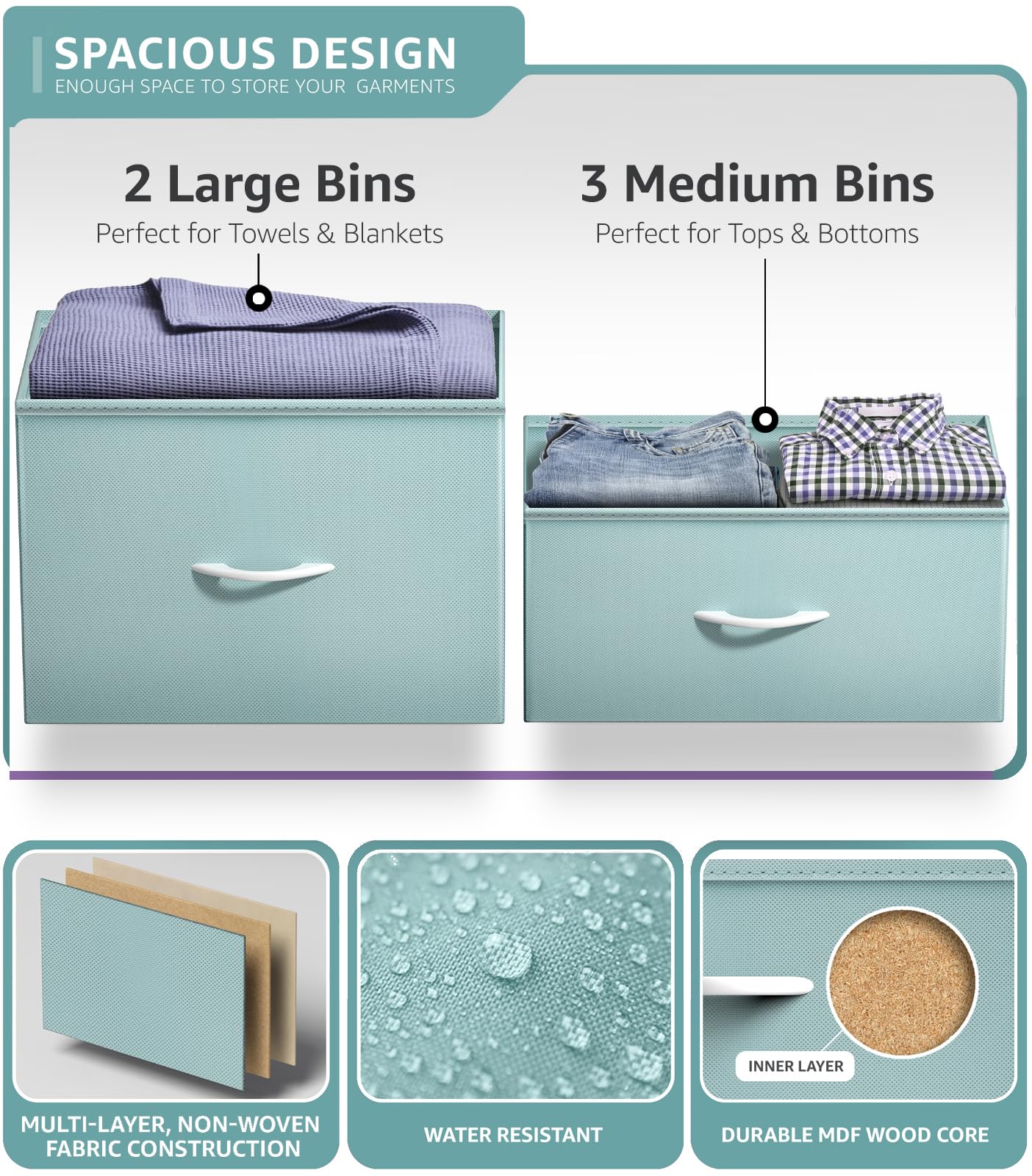 6-Drawer Storage Dresser with Wood Top and Fabric Bins