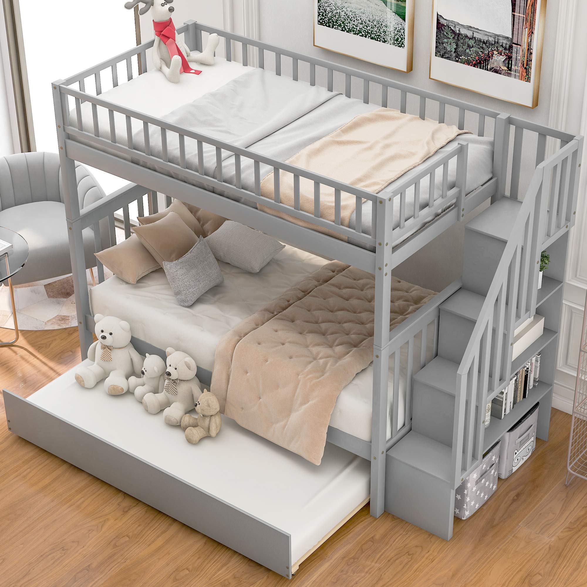 Bunk Bed with Safety Rail and Ladder