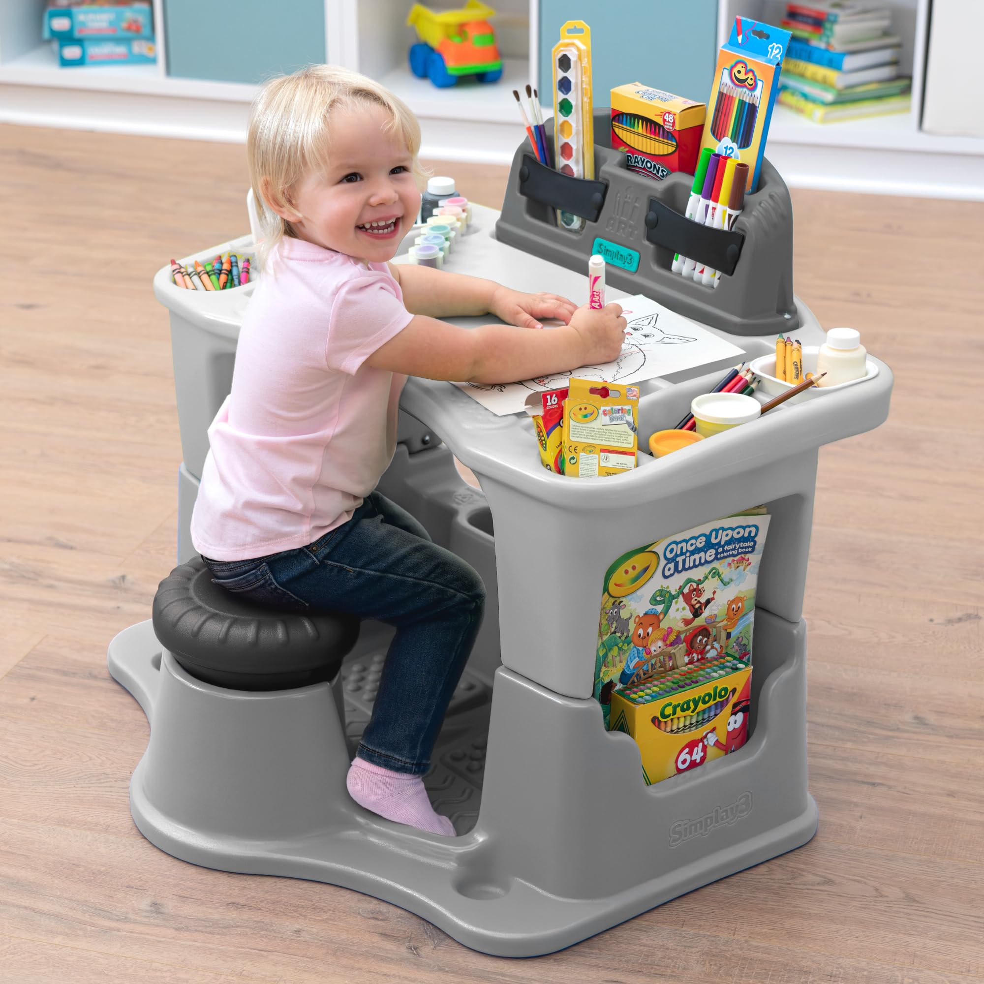 Kids Art Desk and Chair Set with Built-In Storage